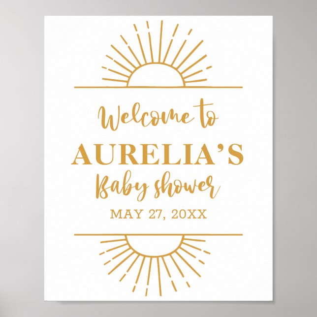 Boho Yellow Little Ray Sunshine on Way Baby Dusche Poster (Vorne)