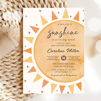Boho Yellow Little Sunshine Baby Dusche Einladung