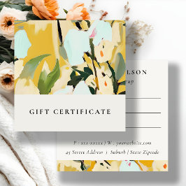 Boho Yellow Ochre Painted Floral Geschenkgutschein Quadratische Visitenkarte