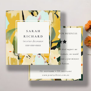 Boho Yellow Ochre Painted Floral Review Request Quadratische Visitenkarte