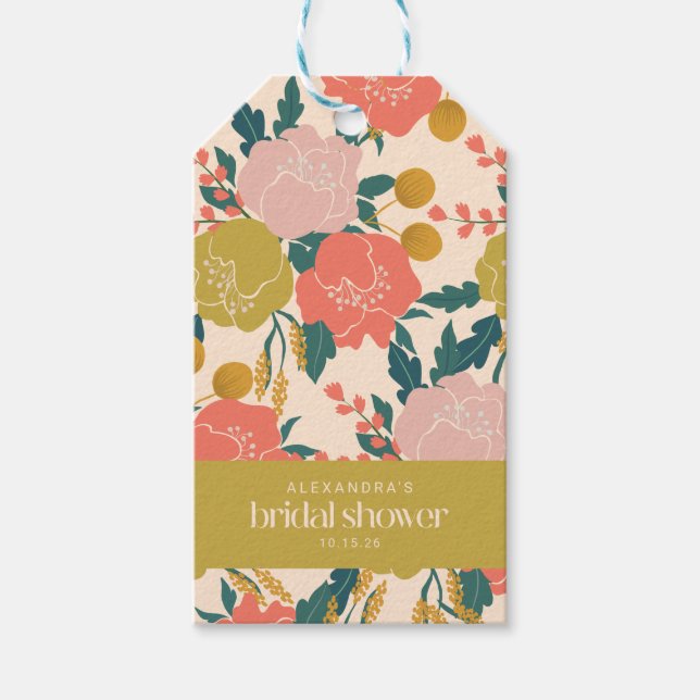 Boho Yellow Orange Botanische Blume Brautparty Geschenkanhänger (Vorderseite)