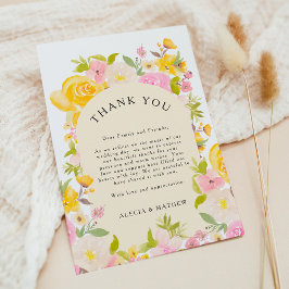 Boho yellow pink floral rustic Wedding Dankeskarte