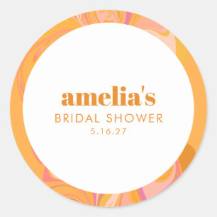 Boho Yellow Pink Marble Benutzerdefinierter Brautp Runder Aufkleber