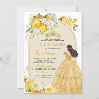 Boho Yellow Princess Mis Quince Anos Einladung