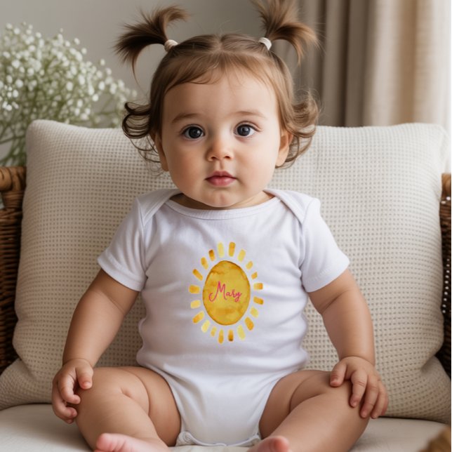 Boho Yellow Sun Personalized Name Baby Strampler (Von Creator hochgeladen)