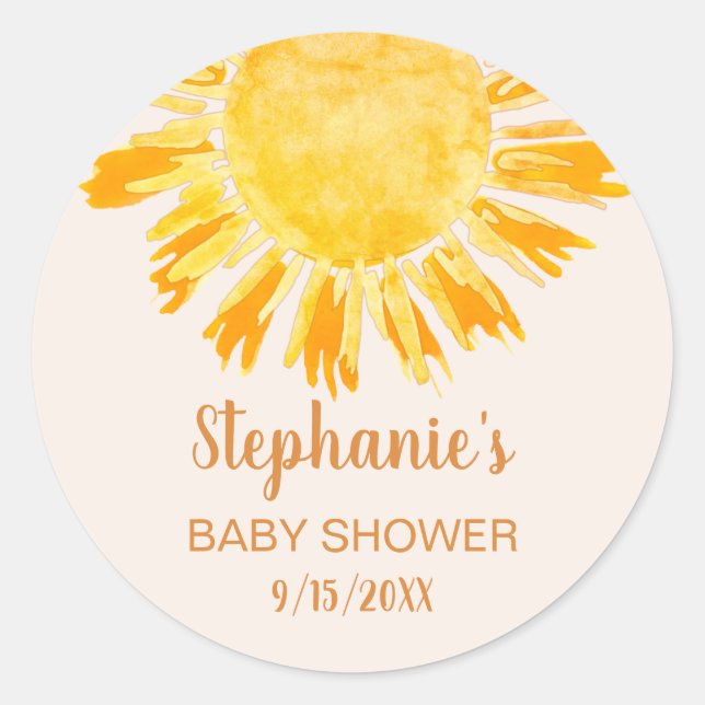 Boho Yellow Sunshine Baby Dusche Runder Aufkleber (Vorderseite)