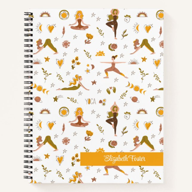 Boho Yoga Girl Individuelle Name Notizbuch (Vorderseite)