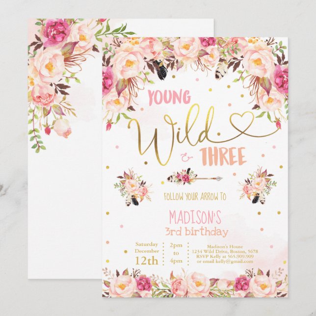 Boho Young Wild und die Einladung zu drei Geburtst (Vorne/Hinten)