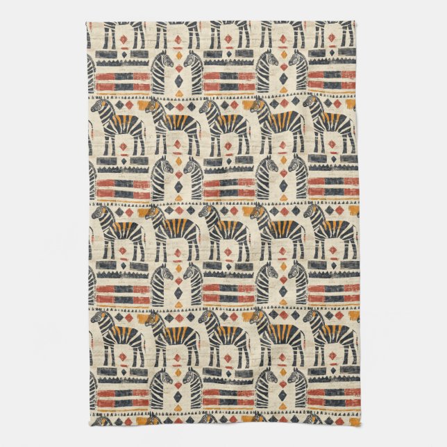 Boho-Zebra-Tribal-Safari-Muster Geschirrtuch (Vertikal)