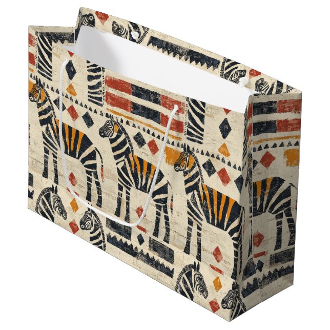Boho-Zebra-Tribal-Safari-Muster Große Geschenktüte (Vorderseite Schrägansicht)