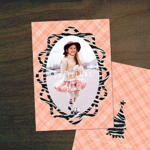 Boho-Zebra- und Karo-Oval-Foto-Weihnachten Feiertagskarte