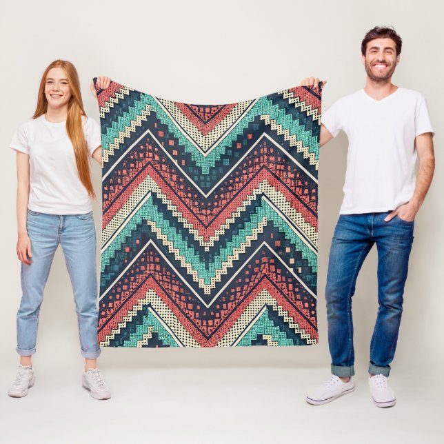 Boho Zickzack Pattern | Aquamarin, Coral und Cream Fleecedecke (Beispiel)