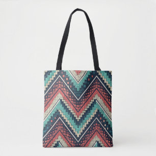 Boho Zickzack Pattern Aquamarin, Coral und Cream Tasche