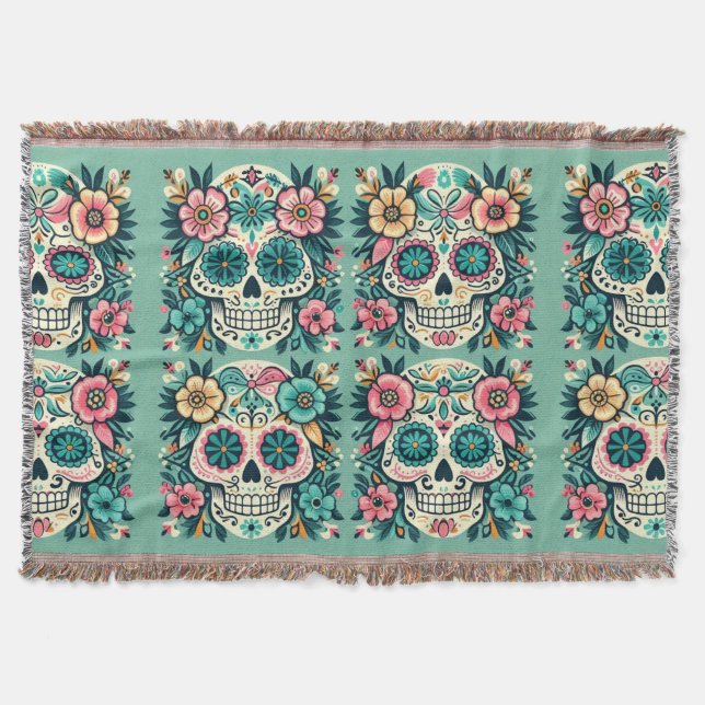 Boho Zuckerschädel Decke (Vorderseite)