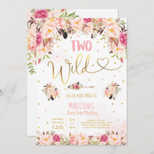 Boho zwei Wild Geburtstag Einladung Watercolor Boh