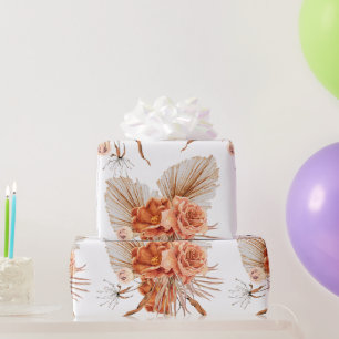 Bohochische verbrannt-orangefarbene florale rustik geschenkpapier
