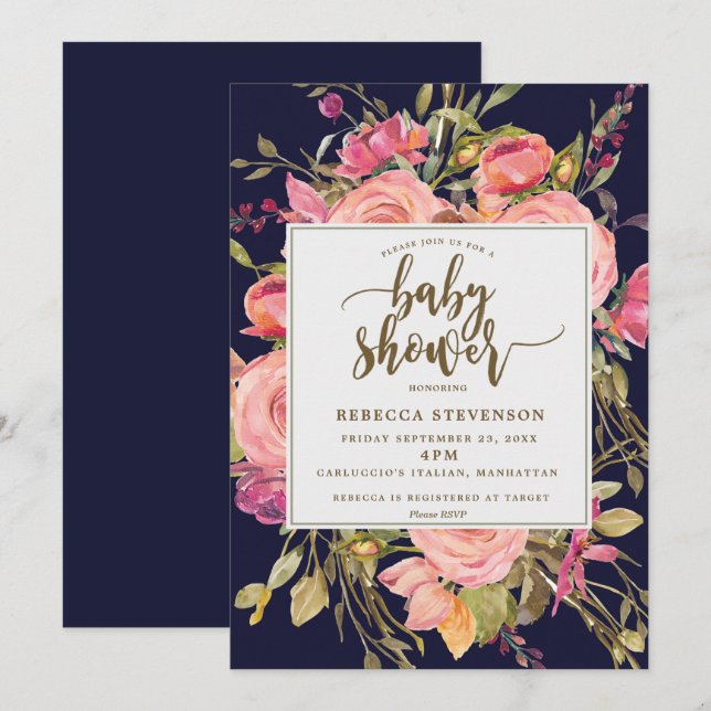 Bohrosa Blume Babydusche Einladung (Vorne/Hinten)