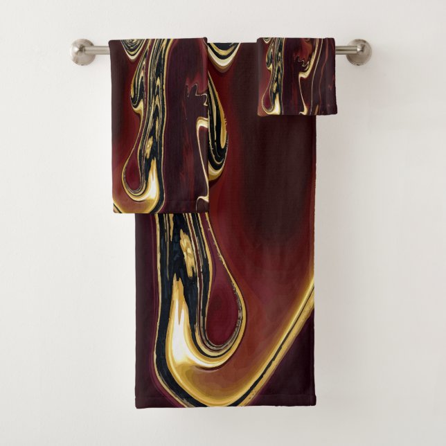 Boiling Gold Lava Mountain rote goldene Spiralen Badhandtuch Set (Insitu)
