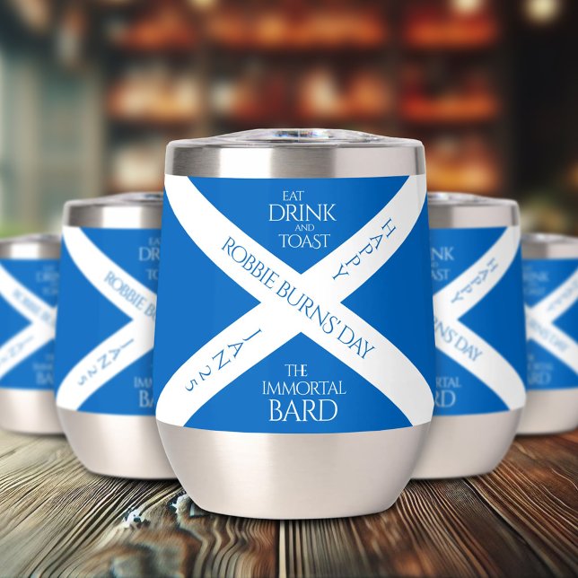 Boire à manger et toast Robbie Burns Scottish Flag (Eat Drink and Celebrate the Immortal Bard Stemless Wine Tumblers Cover Photo)