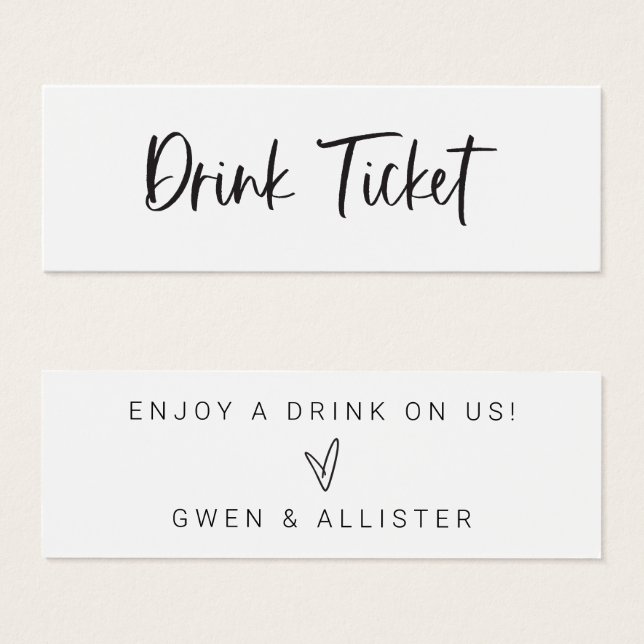Boire Billet Mariage Bar de réception Carte jeton (Devant & derrière)