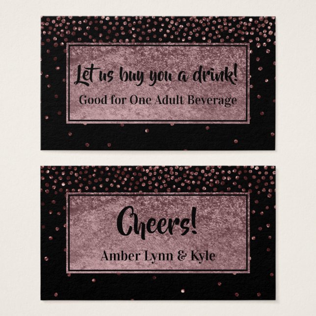 Boire des billets avec Faux Rose Gold Confetti & B (Devant & derrière)