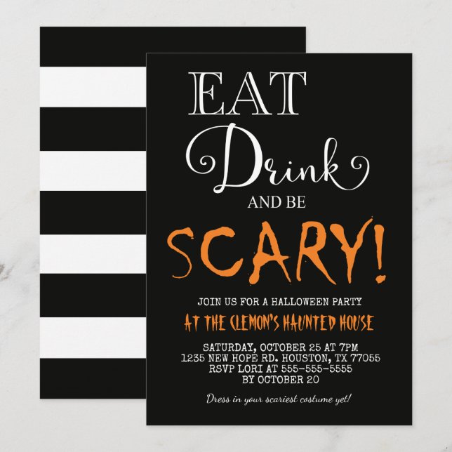 Boire et être effrayant Invitation Halloween (Devant / Derrière)