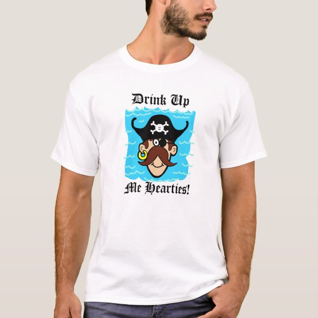Boire Happy Pirate Cartoon T-shirt (Devant)