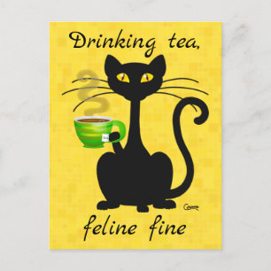 Boire Thé Feline Fine - Carte postale