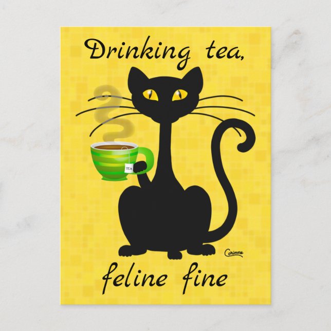 Boire Thé Feline Fine - Carte postale (Devant)