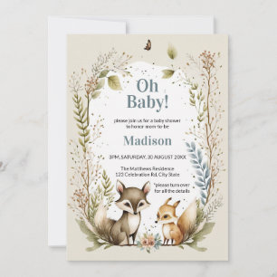 Bois Animaux Baby shower Invitation Aquarelle
