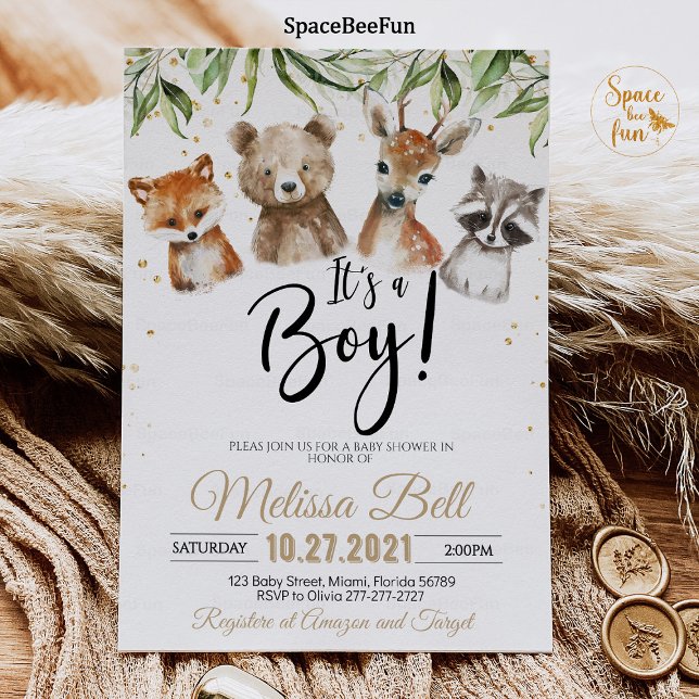 Bois Animaux Baby shower Invitation Garçon Ours (Woodland Animals,Baby Shower,Invitation Boy,Bear Forest,Woodland bear,Animals Invite,Bear Fox,Woodla)