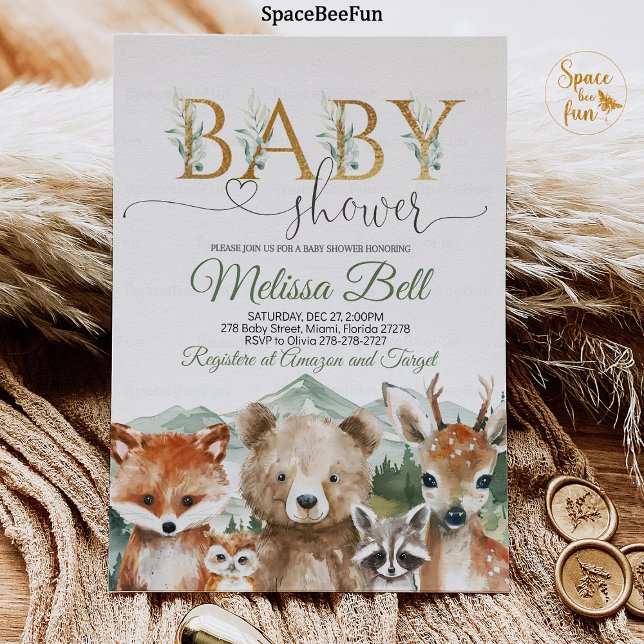 Bois Animaux Baby shower Invitation Garçon Ours ( Woodland Animals,Baby Shower,Invitation Boy,Bear Forest,Woodland bear,Animals Invite,Bear Fox,Woodl)