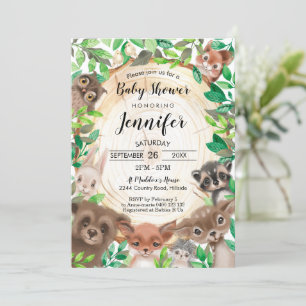 Bois Animaux Baby shower Invitation Végétation