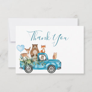 Bois Animaux Camion bleu Carte de remerciements