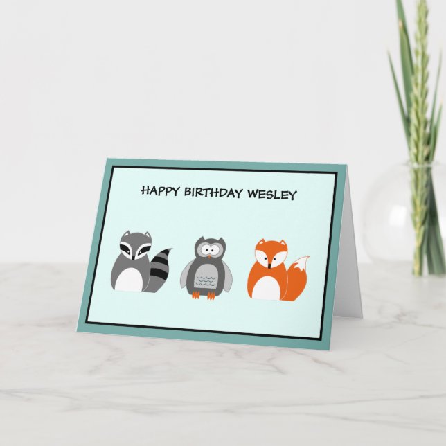 Bois Animaux Carte d'anniversaire mignonne (Devant)