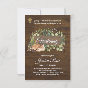 Bois Animaux Cerfs Christening Invitation Baptême