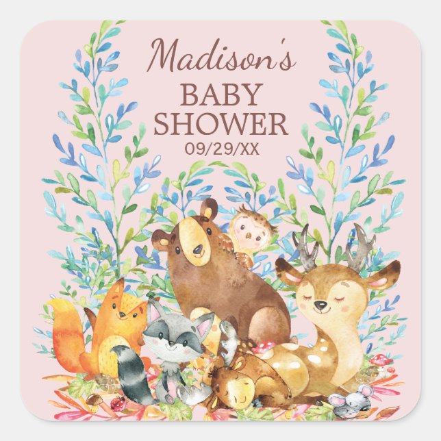 Bois Animaux Filles Baby shower Favoriser Sticker (Devant)