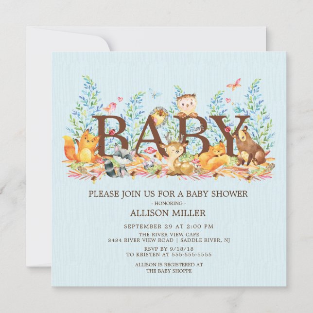 Bois Animaux garçons Baby shower Invitation (Devant)