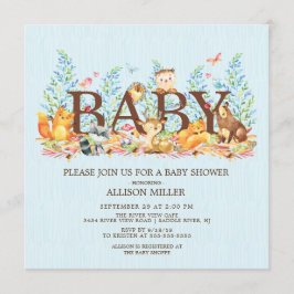 Bois Animaux garçons Baby shower Invitation