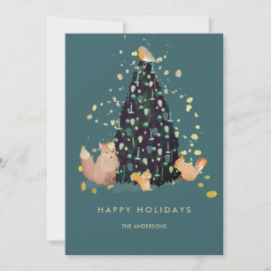 Bois Animaux Noël Arbre de Noël Carte de vacances