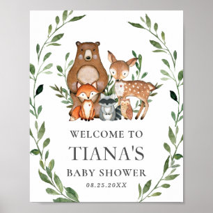 Bois Animaux Végétation Baby shower Affiche de bie