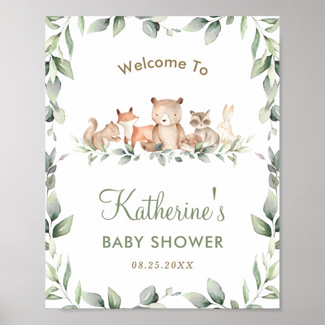 Bois Animaux Végétation Baby shower Affiche de bie (Devant)