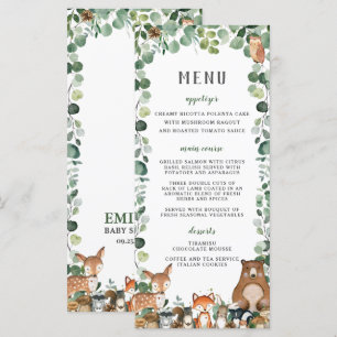 Bois Animaux Végétation Baby shower Party Menu