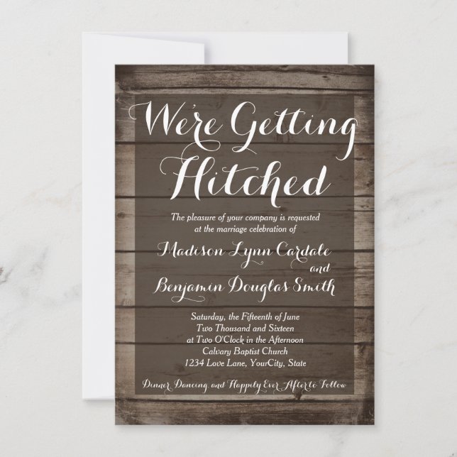 Bois antique Obtenir Des Invitations Mariage Hitch (Devant)