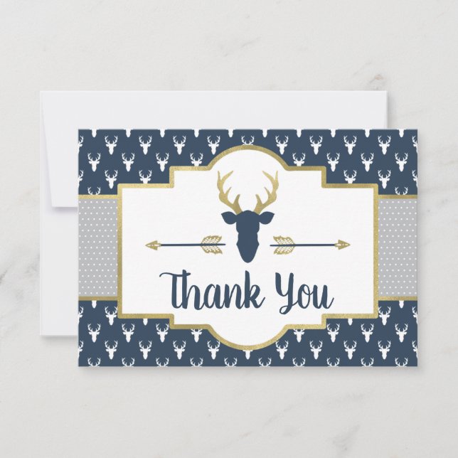 Bois Antlers Carte de remerciements, Marine, Grey (Devant)