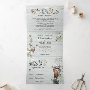 Bois Aquarelle Forêt Mariage Tri-Fold Invita