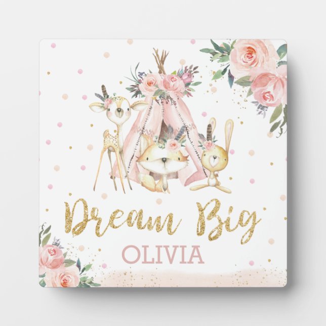 Bois Blush Floral Tribal Boho Dream Big Plaque (Devant)