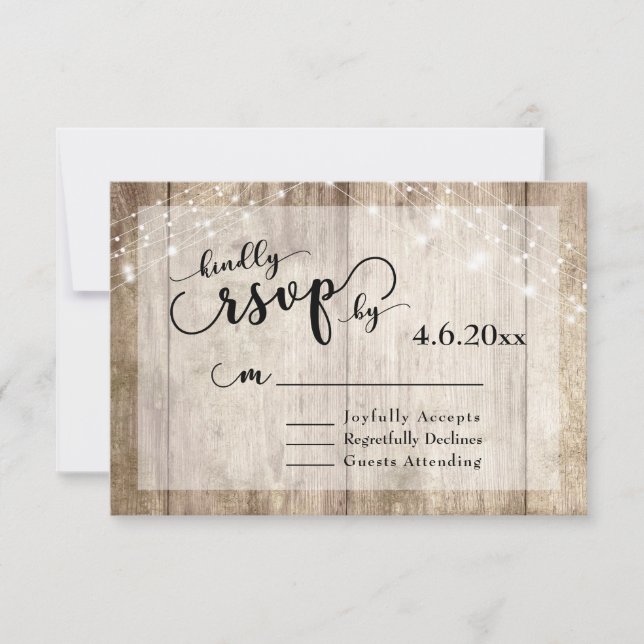 Bois Brown rustique et lumière Mariage RSVP 2 (Devant)