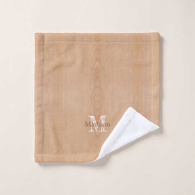 Bois brun clair grain Monogramme personnalisé (Gant de toilette)
