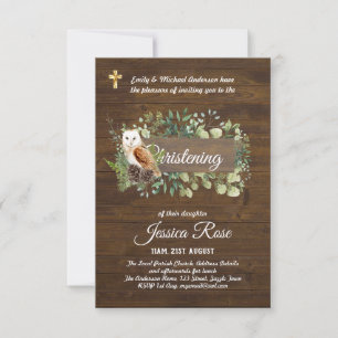 Bois Chouette Christening Invitation Baptême